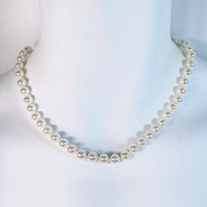 White Faux Pearl Knotted Necklace 18"